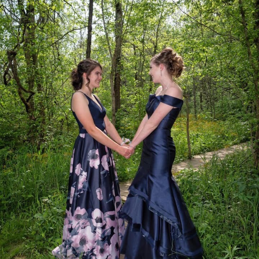 Tiered off the shoulder Satin Prom Dress.